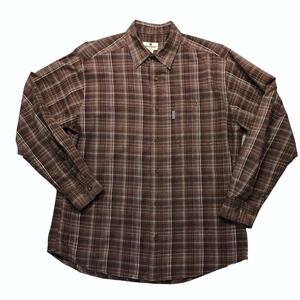 Woolrich Shirt Mens Large Lightweight Cotton Plaid Long Sleeve‎ Button Up Brown